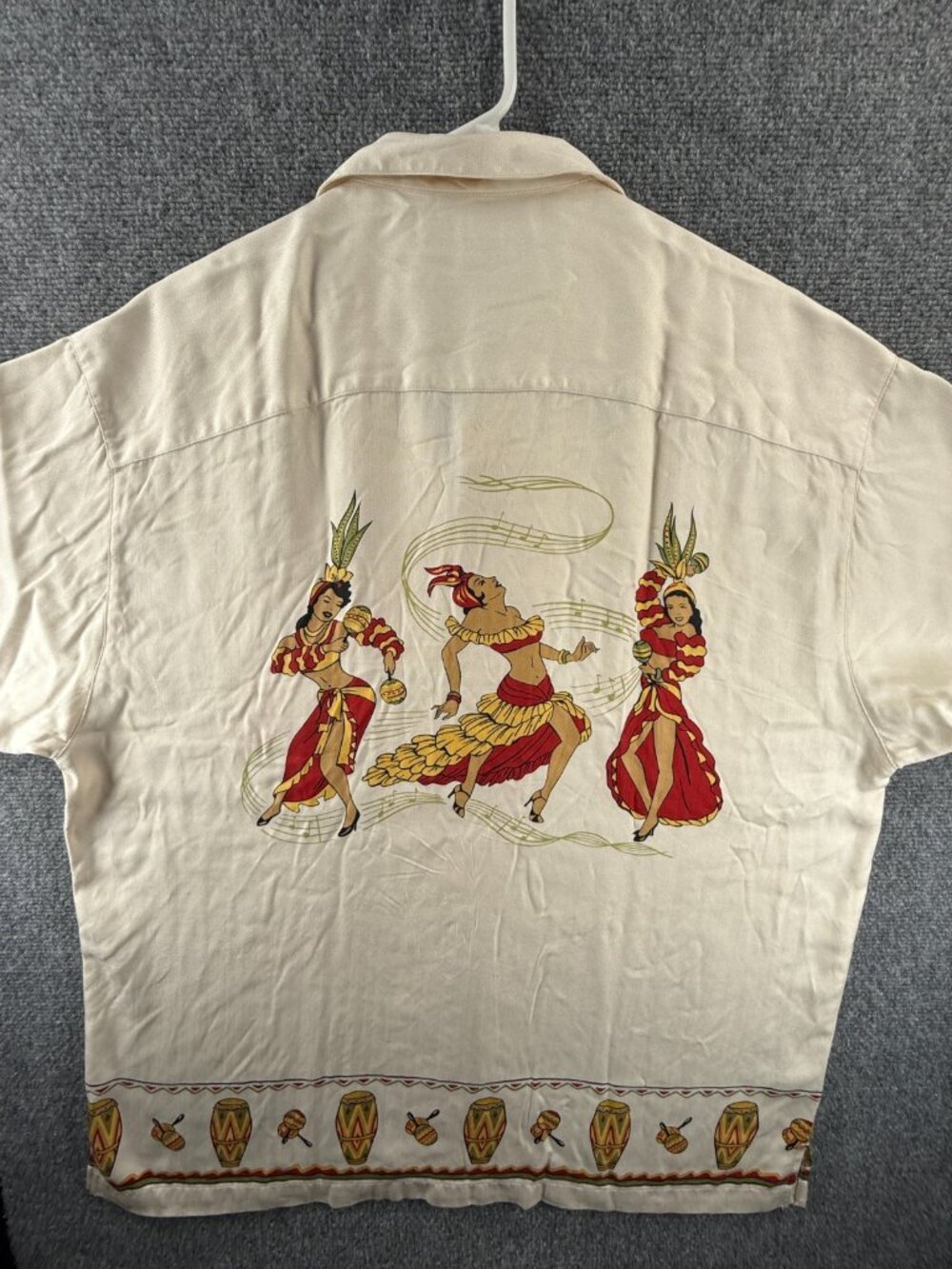 Tommy Bahama African Graphic Print Ivory Button Up XL Silk Conga Camp Brazil